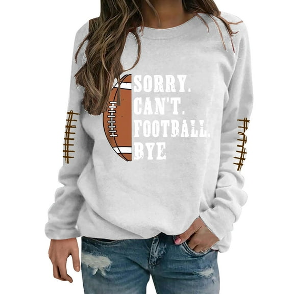 BODOAO Game Day Sweatshirts Women Football Sweatshirt Football Rugby T-Shirts Casual Game Day Fan Pullover Top Funny Football Shirts for Women Football Mom Sweatshirt Crewneck Sweatshirt White Xxl