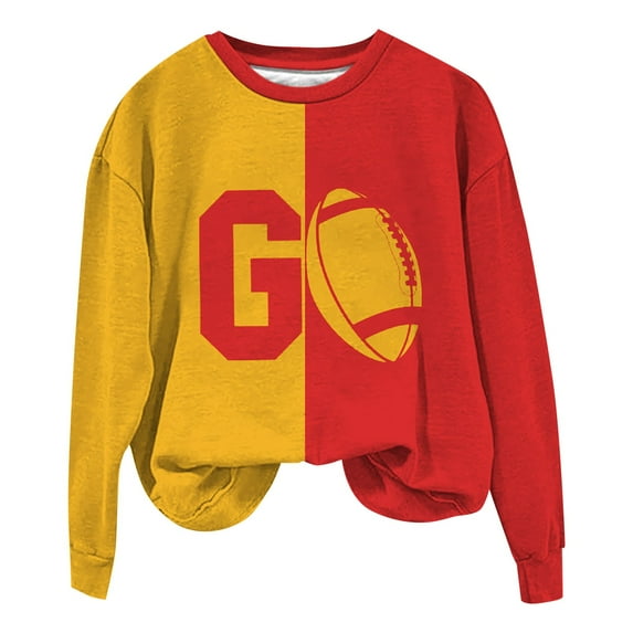 BODOAO Game Day Sweatshirts Women Football Sweatshirt Football Rugby T-Shirts Casual Game Day Fan Pullover Top Women's Casual Everyday American Football U Neck Hoodie Yellow M