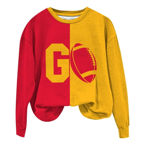 BODOAO Game Day Sweatshirts Women Football Sweatshirt Football Rugby T-Shirts Casual Game Day Fan Pullover Top Women's Casual Everyday American Football U Neck Hoodie Red S