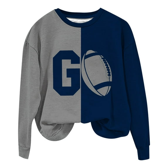 BODOAO Game Day Sweatshirts Women Football Sweatshirt Football Rugby T-Shirts Casual Game Day Fan Pullover Top Women's Casual Everyday American Football U Neck Hoodie Grey Xl