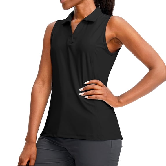 BODOAO Golf Polo Shirts for Women Sleeveless Summer Sports Athletic Workwear Quick Dry Lightweight Collared Tank Tops for Tennis Workout Golf Casual Daily Wear and Travel Black L