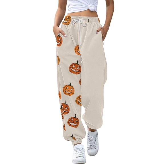 BODOAO Halloween Sweatpants Women 2025 High Waisted Cinch Bottom Baggy Active Joggers Pants Novelty Lounge Bottoms Pockets Bottom Sweatpants Joggers Pants Workout Yoga Pants with Pockets Khaki S