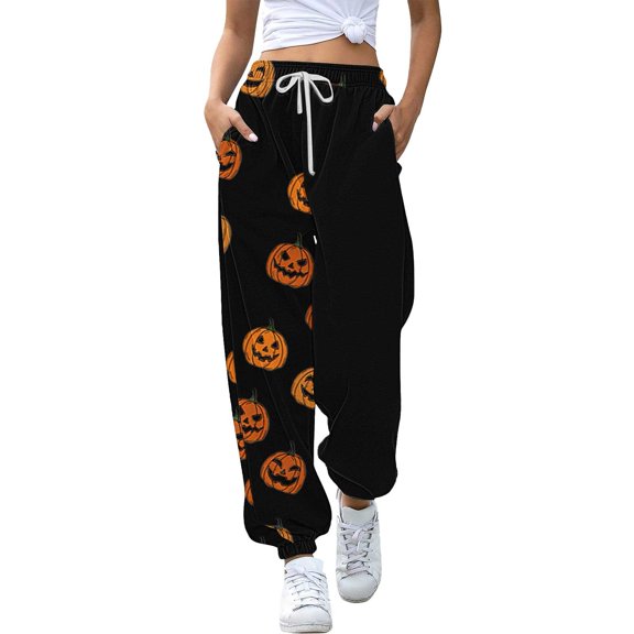 BODOAO Halloween Sweatpants Women 2025 High Waisted Cinch Bottom Baggy Active Joggers Pants Novelty Lounge Bottoms Pockets Bottom Sweatpants Joggers Pants Workout Yoga Pants with Pockets Black 3Xl