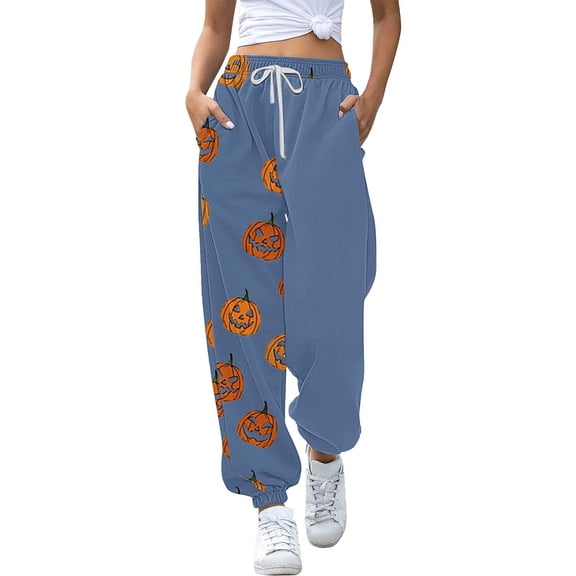 BODOAO Halloween Sweatpants Women 2025 High Waisted Cinch Bottom Baggy Active Joggers Pants Novelty Lounge Bottoms Pockets Sweatpants Joggers Pants Workout Yoga Pants Light Blue Xxl