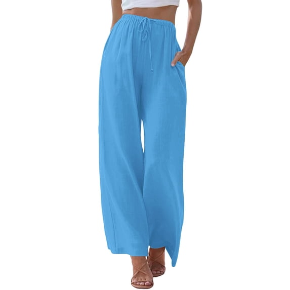 BODOAO High Rise Cropped Wide Leg Pants Women Casual Elastic Waist Pants Resort Wear Gym Workout Leggings Breathable Durable Loose Fit Comfort Pants Drawstring Waist Wide Leg Plus Size Sky Blue 5XL