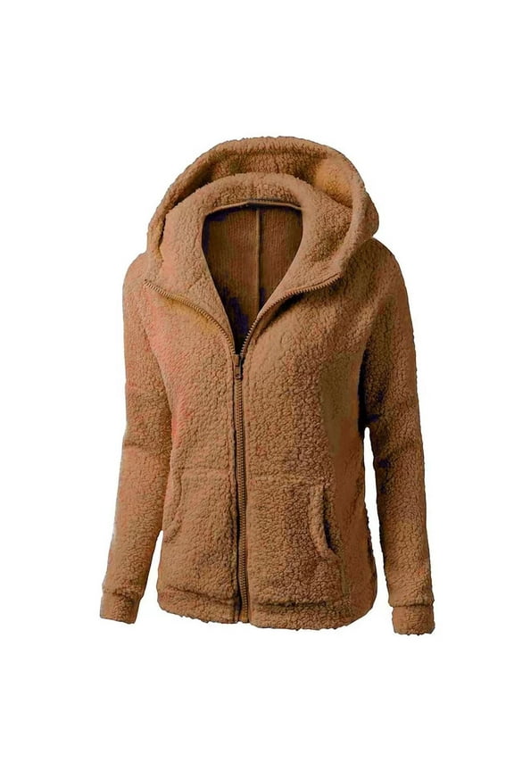 Hoodies for Women Winter Fleece Sweatshirt - Full Zip Up Thick Sherpa Lined Hooded Jacket Winter Warm Heavyweight Casual Sweatshirt Coat Sweater Coat Winter Warm Zipper Coat Outwear Coffee Xxl