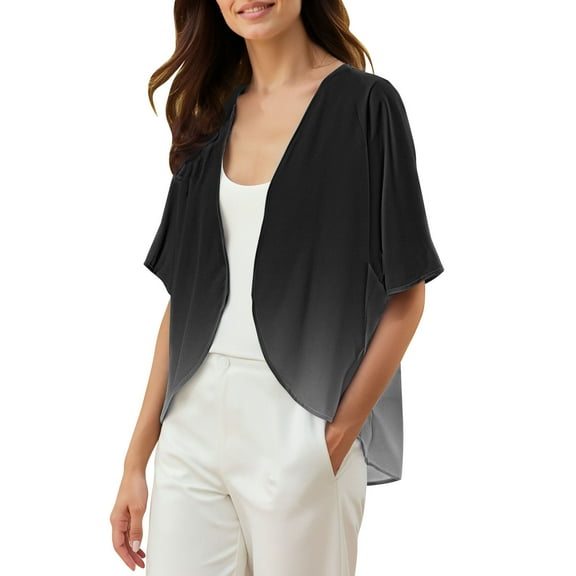 BODOAO Kimono Cardigans for Women Women's Chiffon Short Sleeve Open Front Cardigan Lightweight & Breathable Summer Cover Up for Casual & Wear Black Xl