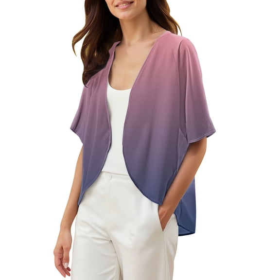 BODOAO Kimono Cardigans for Women Women's Chiffon Short Sleeve Open Front Cardigan Lightweight & Breathable Summer Cover Up for Casual & Wear Purple S