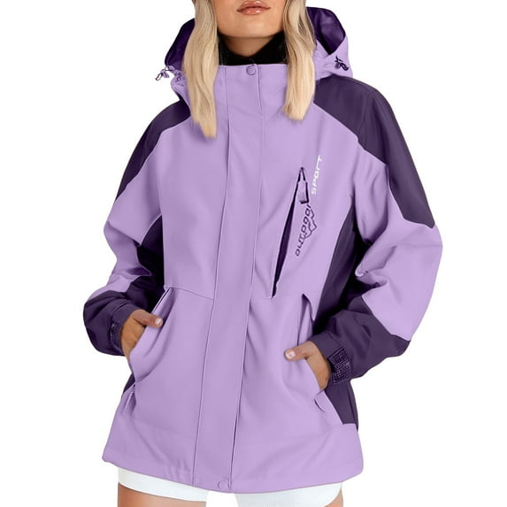 BODOAO Lightweight Jackets for Women 2025 Fall Zip Up Windbreaker Waterproof Hiking Jacket with Hood Fashion Casual Long Sleeve Coat Clothes for Every Occasion Raincoat and Windproof Suit Purple L