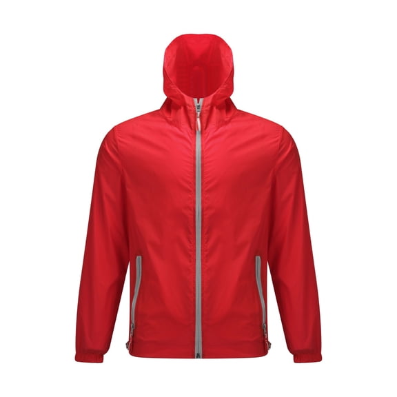 BODOAO Lightweight Rain Jacket for Women Oversized Sun Protection Windbreaker Uni Cycling Coats Packable Hiking Travel Quick Dry Tops with Hood Summer and Autumn Men Windproof Zippers Coat Red Xl