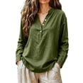 thumbnail image 1 of BODOAO Linen Cotton Blouses for Women Lightweight Plain Blouses Tunic Tops Henley Neck Plus Size Travel Top Casual Top Summer Skin-Friendly Tops Loose Fit Gauze Tops Basic Tees Blackish Green 3Xl, 1 of 7