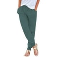 thumbnail image 1 of BODOAO Linen Pants Women Comfy Elastic Waist Drawstring Cotton Pants Lightweight Tapered Lounge Vacation Beach Pants Elastic Waist Pants Casual Trousers with Pockets Light Blue S, 1 of 9