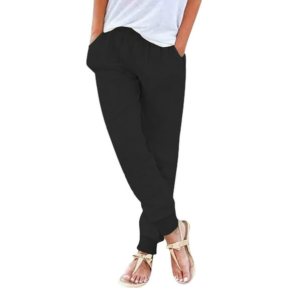 BODOAO Linen Pants Women Comfy Elastic Waist Drawstring Cotton Pants Lightweight Tapered Lounge Vacation Beach Pants Elastic Waist Pants Casual Trousers with Pockets Black 4Xl