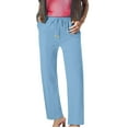 thumbnail image 1 of BODOAO Linen Pants Women Straight Leg Elastic High Waisted Palazzo Pants Casual Drawstring Solid Pant with Pockets 2025 Summer Wide Leg Pants Elastic Waist Pants Beach Trousers Light Blue 3Xl, 1 of 5