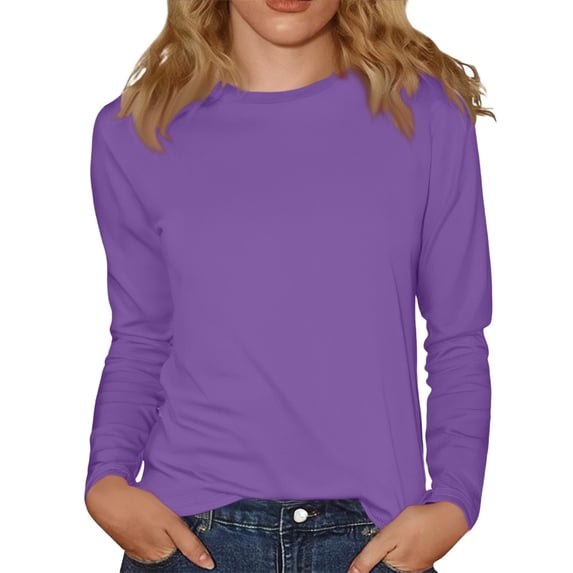 BODOAO Long Sleeve Shirts for Women Crew Neck Casual Tops Basic Tee 2026 Trendy Solid Color Top Soft Stretch Breathable Blouses for Work and Daily Wear