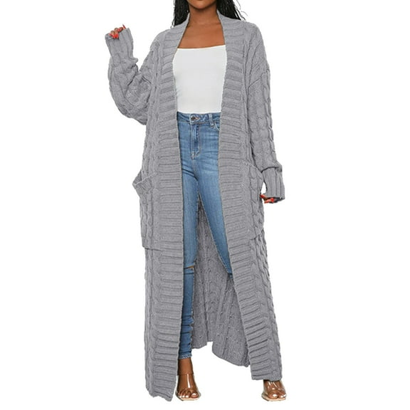 BODOAO Long Sweaters for Women Cardigan Open Front Long Sleeve Plus Size Chunky Cable Knit Duster Cardigans with Pockets Winter Coat Solid Color Loose Knit Sweater Outerwear Long Cardigan Grey 3Xl