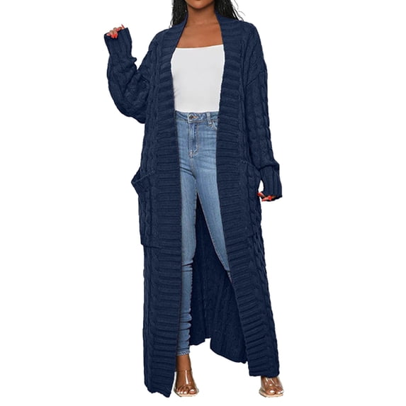 BODOAO Long Sweaters for Women Cardigan Open Front Long Sleeve Plus Size Chunky Cable Knit Duster Cardigans with Pockets Winter Coat Solid Color Loose Knit Sweater Outerwear Long Cardigan Navy 4Xl