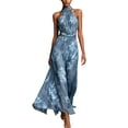 thumbnail image 1 of BODOAO Maxi Dresses for Women Floral Halter Neck Sleeveless Chiffon Pleated Long Dress, Flowy Summer Wedding Guest Outfit for Beach Vacation and Special Events Light Blue S, 1 of 7