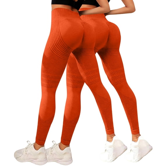 BODOAO Non See Through for Gym Smooth Sweat Proof Workout Resistance Band 3D Compression Full Length Capri Butt Shaping Tummy Control Orange S
