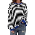 thumbnail image 1 of BODOAO Oversized Striped Crewneck Sweatshirt for Women Long Sleeve Color Block Pullover Tops Casual Loose Workout Shirt Women Oversized Striped Crew Neck Sweatshirt Loose Pullover Shirt Top Blue L, 1 of 9