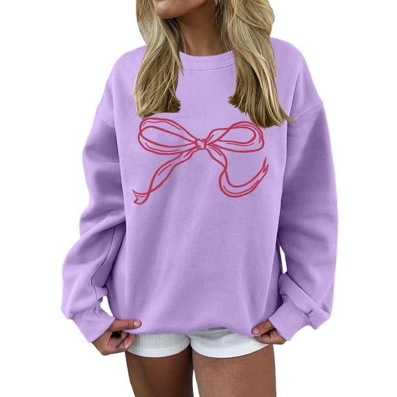 BODOAO Oversized Sweatshirt for Women Crewneck Bow Print Long Sleeve Pullover Hoodies Tops Fall Outfits Clothes 2025 Bow Graphic Sweatshirts Pullover Sweatshirts Crewneck Pullover Tops Clear L