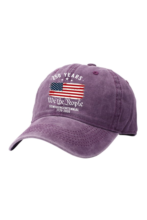 We The People 250 Years Semiquincentennial Baseball Cap 1776-2026, Patriotic American Flag Vintage Washed Cotton Adjustable Dad Hat, 4th of July United States Anniversary Cap Purple