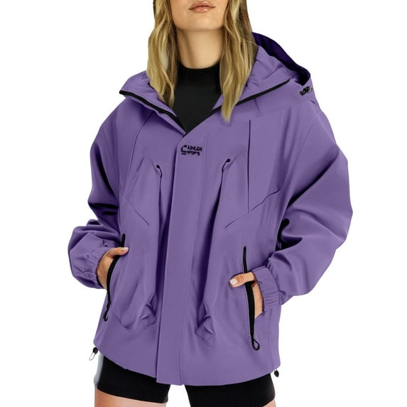 BODOAO Rain Jackets for Women Travel Plus Size Jacket with Hood Waterproof Raincoats Lightweight Packable Outdoor Trench Coat Thin Jackets for Hiking,Travel Every Occasion Raincoat Purple Xxl