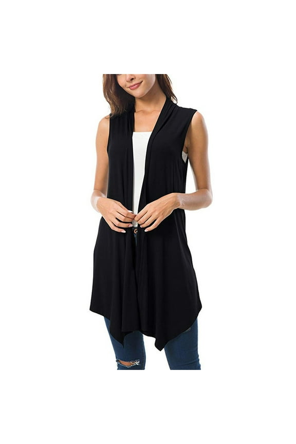 Sleeveless Long Cardigans for Women Summer Vest Open Front Lightweight Cardigan Dressy Blazer Women's Front Draped Cardigan Women Blouse Vest Asymmetric Sleeveless Women's Coat Black M