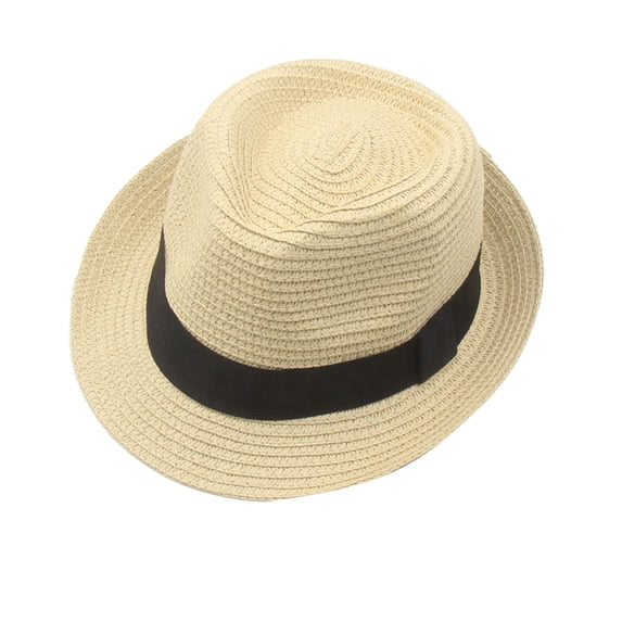 BODOAO Straw Fedora Hats for Men Women 1920S Unisex Party Costume Hats Wide Brim Fedora Trilby Fedora Hat Straw Beach Hat with Strap Uv Upf 50+ Resort Style for Daily Wear Jazz Cap Summer Beach Style