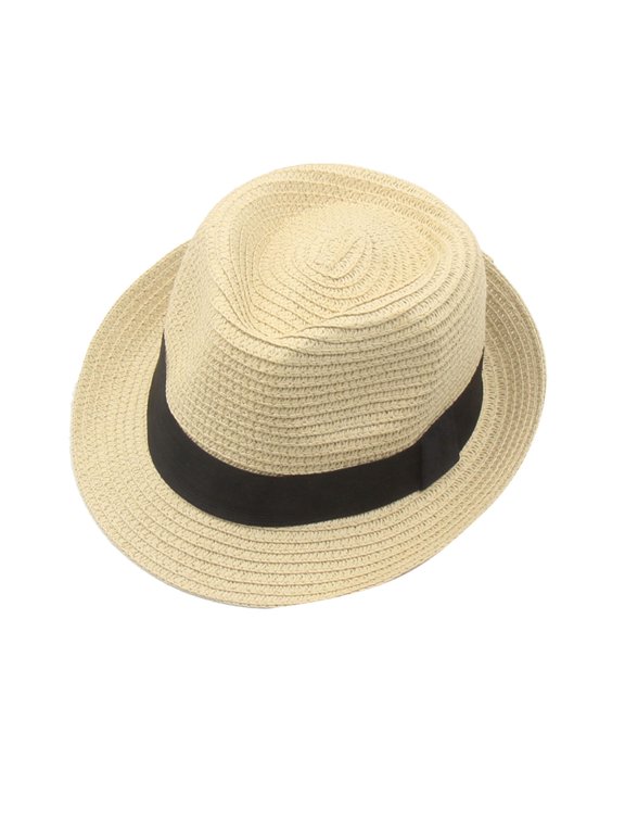 Straw Fedora Hats for Men Women 1920S Unisex Party Costume Hats Wide Brim Fedora Trilby Fedora Hat Straw Beach Hat with Strap Uv Upf 50+ Resort Style for Daily Wear Jazz Cap Summer Beach Style