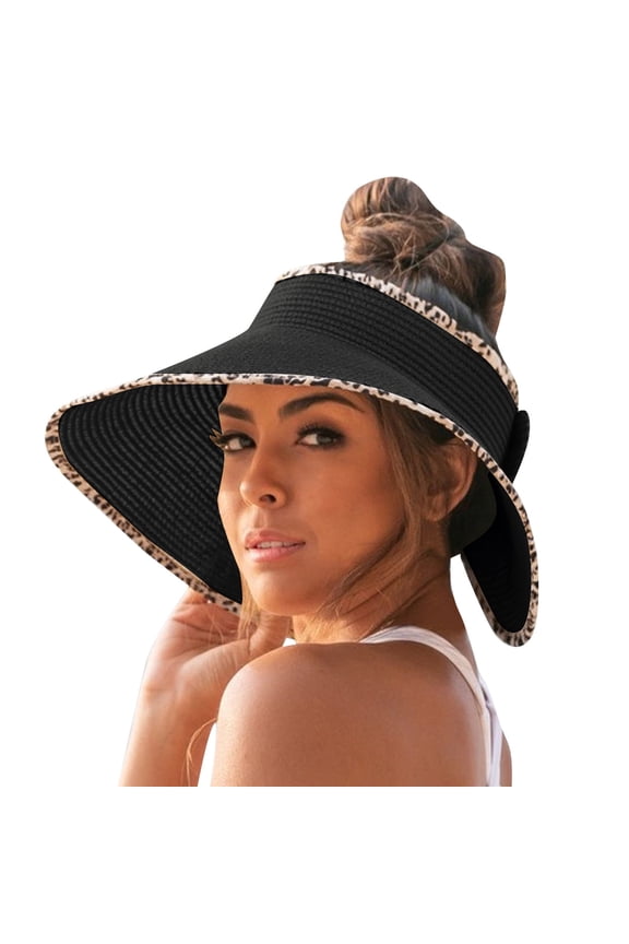 Straw Visors for Women Korean Sun Visor Womens Visors for Sun Vacation Hats Beach Hats for Women Trendy Ponytail Hats for Women for Travel Hats for Women Fashionable for Summer Outing Black