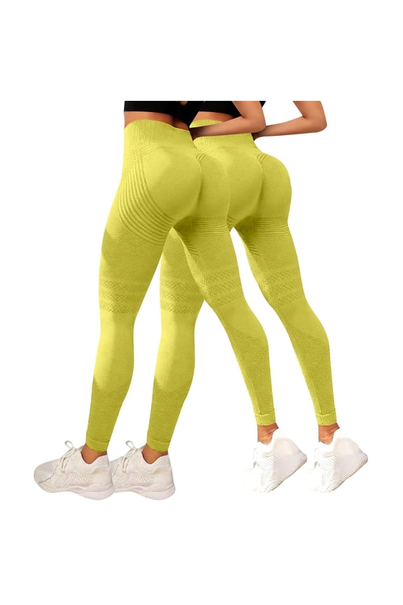 Stretch Support Training Non See Through Resistance Band Yoga Pants Capri Butt Lifting 3D Compression Butt Shaping Full Length Plus Size Yellow XL