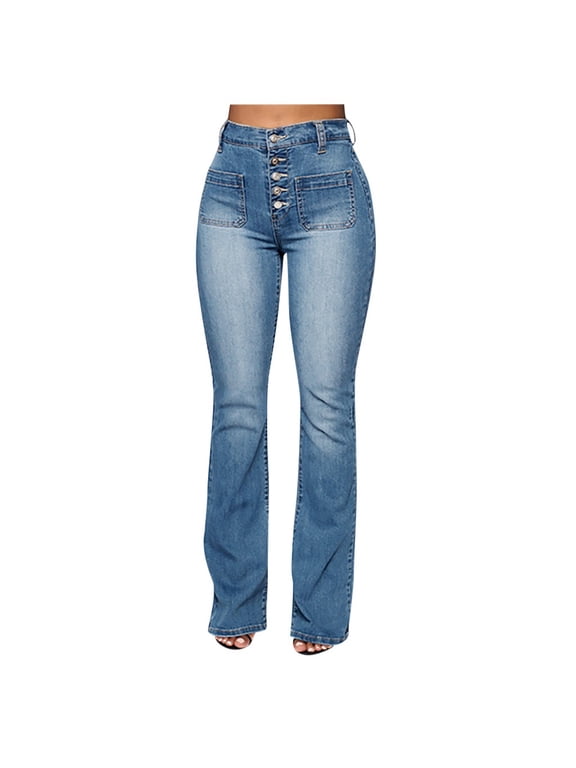 Stretchy Jeans for Women High Waist Jeggings Tummy Control Skinny Jeans Pull on Leggings with Pockets Trendy Casual Flare Denim Pant Slim Fit Curvy Bootcut Jeans Plus Size Blue XS