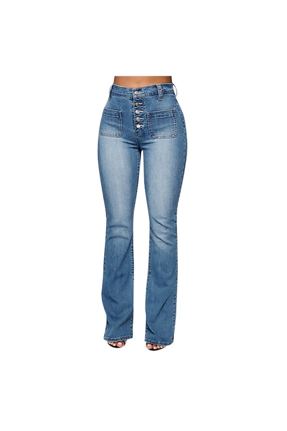 Stretchy Jeans for Women High Waist Jeggings Tummy Control Skinny Jeans Pull on Leggings with Pockets Trendy Casual Flare Denim Pant Slim Fit Curvy Bootcut Jeans Plus Size Blue XS