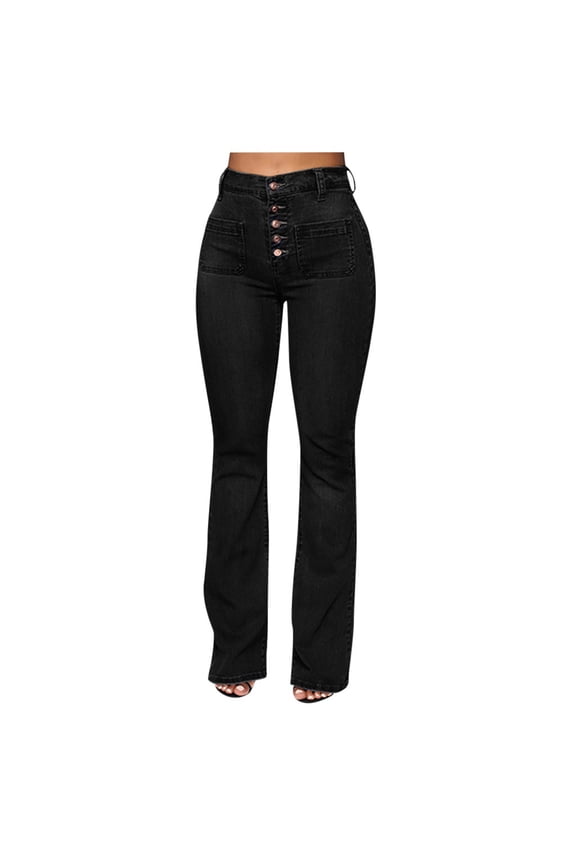 Stretchy Jeans for Women High Waist Jeggings Tummy Control Skinny Jeans Pull on Leggings with Pockets Trendy Casual Flare Denim Pant Slim Fit Curvy Bootcut Jeans Plus Size Black XL