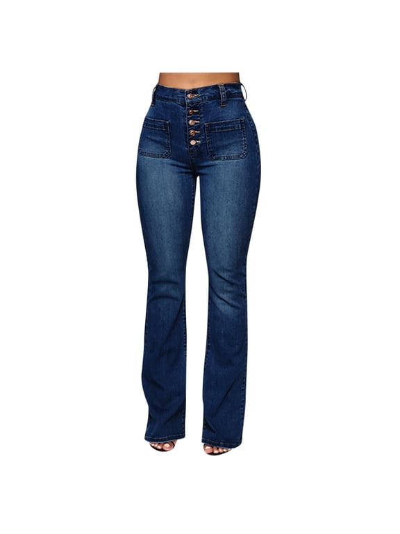 Stretchy Jeans for Women High Waist Jeggings Tummy Control Skinny Jeans Pull on Leggings with Pockets Trendy Casual Flare Denim Pant Slim Fit Curvy Bootcut Jeans Plus Size Dark Blue 2XL