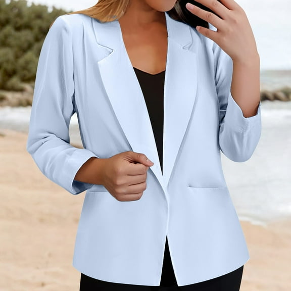 BODOAO Suit Jackets for Women Business Casual Comfortable Blazers Office Work Coats Lightweight Cardigan Suits Blazers for Women Open Front Long Sleeve Jackets Business Suit Blazer 2025 Blue XL