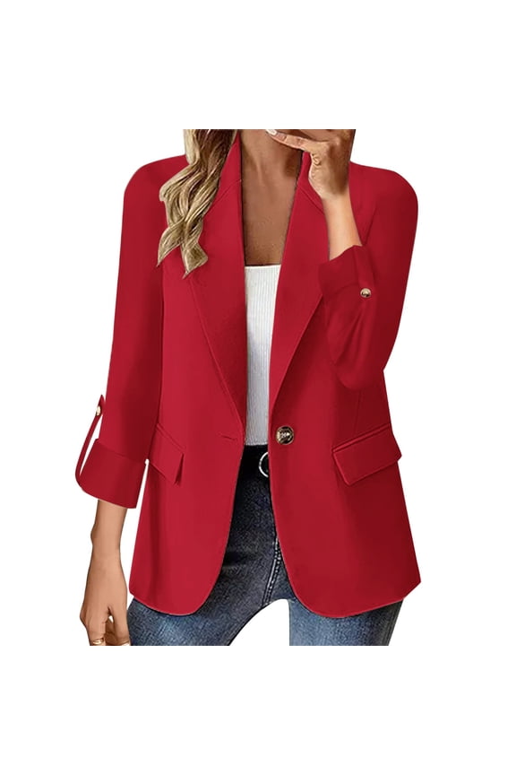 Suit Jackets for Women Business Casual Open Front Blazers Office Work Lightweight Coats Cardigan Jackets Women's Casual Formal Long Sleeved Jacket Light Spring Summer Cardigan Red Xl