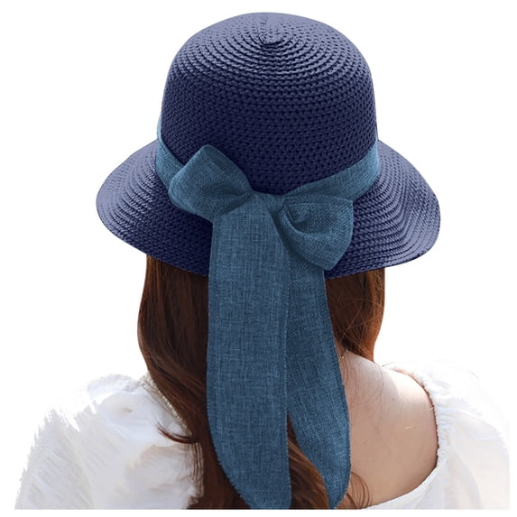 BODOAO Summer Straw Beach Sun Hats for Women Extra Large Straw Hat Coachella Hat Travel Vacation Pool Outdoor Panama Fedora Hat Womens Sunshade Hats Floppy Travel Hats Country Hats for Women Navy