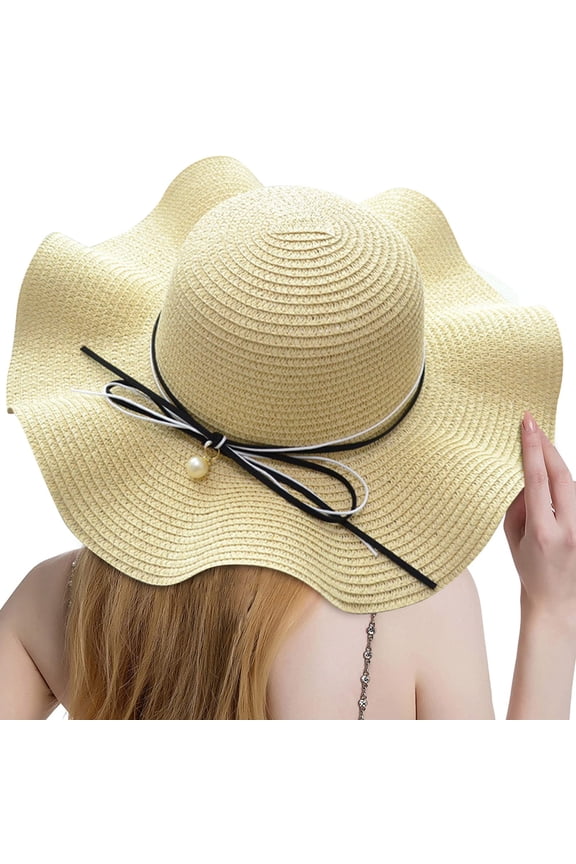 Summer Straw Beach Sun Hats for Women Wide Brim Summer Straw Hat Womens Hats Extra Large Straw Floppy Travel Summer Hats for Women Straw Hat Visor Hats for Women Fashionable Bride Straw Hat C