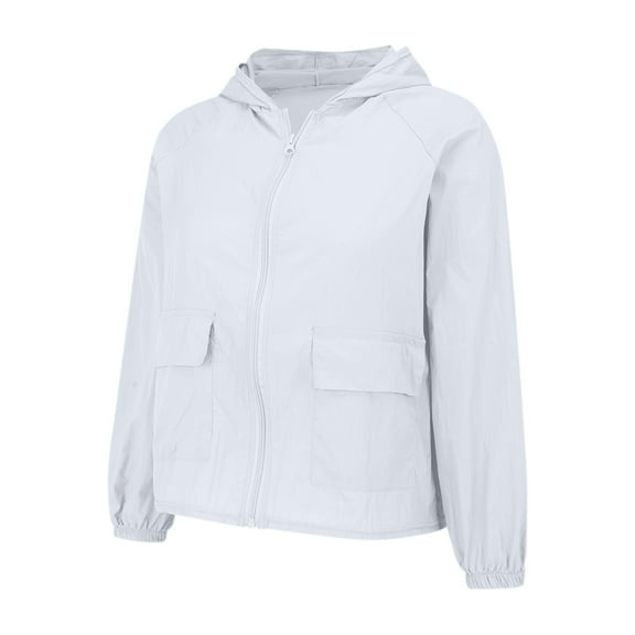 BODOAO Sun Protection Clothing Women,Sun Shirts for Women Long Sleeve Lightweight Hooded Jacket with Pockets,Windbreaker Coat with Pocket,Upf 50  Jacket Hoodie for Outdoor Fishing Hiking White XL
