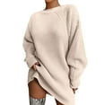 thumbnail image 1 of BODOAO Sweater Dresses for Women 2025 Mid Length Dress with Shoulder Sleeves and Half Turtleneck Sweater Fall Fashion Mock Neck Long Lantern Sleeve Oversized Outfits Knit Sweater Tops Beige L, 1 of 3