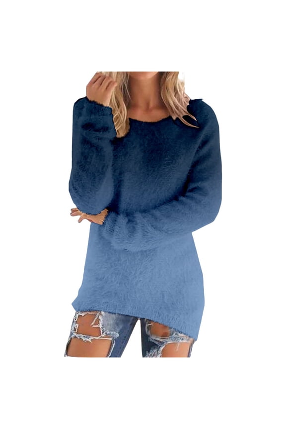 Sweaters for Women 2025 Fall Fashion Casual Lightweight Long Sleeve Cozy Pullovers Loose Fluffy Fuzzy Jumper Sweater Winter Sweater Warm Fleece Sweatshirts for Women Dark blue L