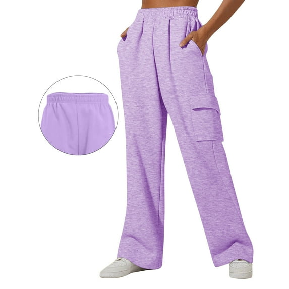 BODOAO Sweatpants for Women Drawstring Solid Joggers for Women Plus Size Elastic Waisted Straight Leg Casual Trousers with Pockets High Waist Loose Comfortable Jogging Trousers Purple 4Xl
