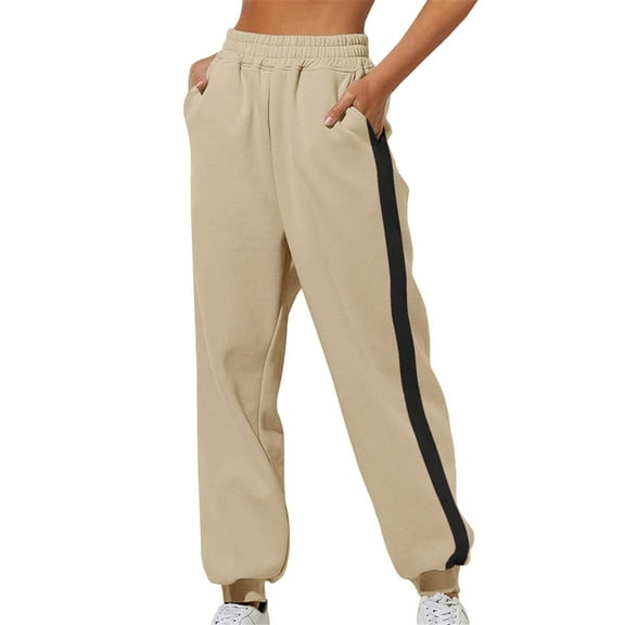 BODOAO Sweatpants for Women Jogger Baggy High Waist Drawstring Cinch Bottom Track Pant Casual Comfy Workout Pant with Pocket Thin Loose Sports Pants Comfortable Jogging Trousers with Pocket Khaki M