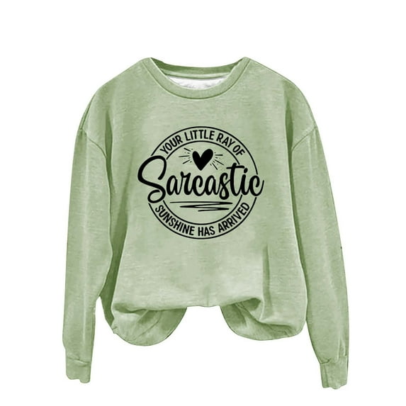 BODOAO Sweatshirt for Women Crewneck Loose Long Sleeve Pullover Hoodies Tops Fall Fashion Outfits Clothes 2025 Your Little of Sarcastic Sunshine Has Arrived Retro Hoodless Sweatshirt Mint Green 5Xl