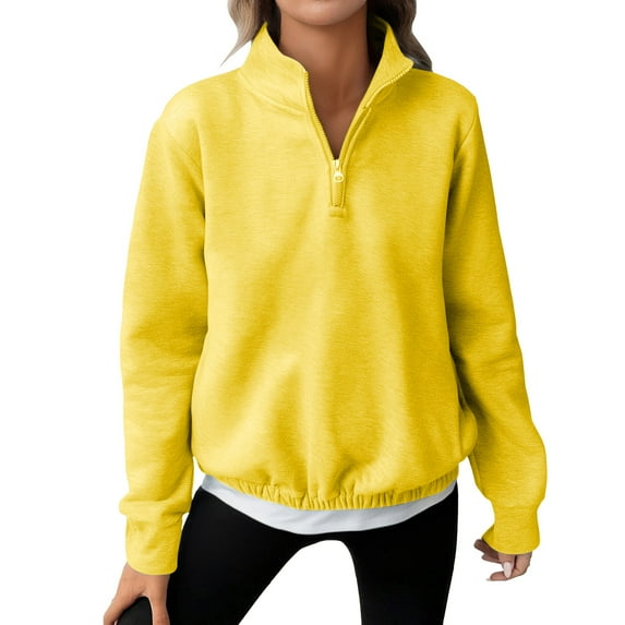 BODOAO Sweatshirt for Womens 2025 Cropped Pullover Quarter Zipper Hoodies Half Zip Long Sleeve Pullover Quarter Zipper Hoodies 2025 Fall Fashion Outfits Clothes Yellow Xxl