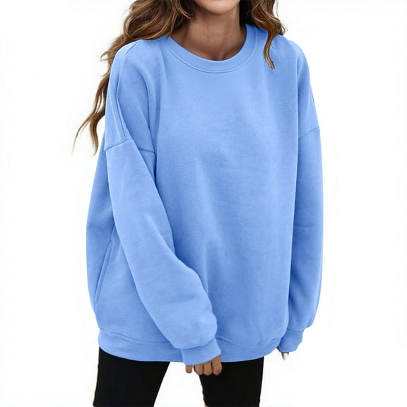 BODOAO Sweatshirts for Women Hoodies Oversized Crewneck Tops Sweaters Comfy Fall Winter Outfits Clothes 2025 Fashion Long Sleeve Crewneck Sweatshirt Soft Comfy Loose Fit Pullover Top Sky Blue Xl