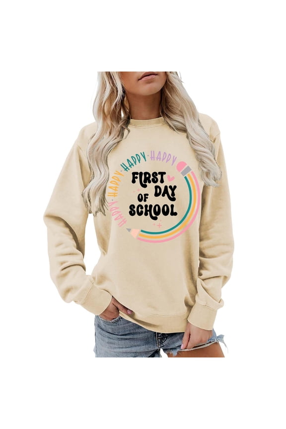 Teacher Sweatshirt for Women Pullover Sweaters Long Sleeve Letter Graphic Collared Sweater Colorful Teacher Crewneck Sweatshirt Teach Long Sleeve Pullover Shirt Tops Khaki Xxl