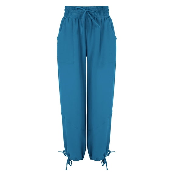 BODOAO TrousersWomen's Linen Pants Summer Casual Wide Leg Pants Quick Dry Lightweight Outfits for Hiking Outdoor Travel Drawstring Trousers with Pockets Blue L